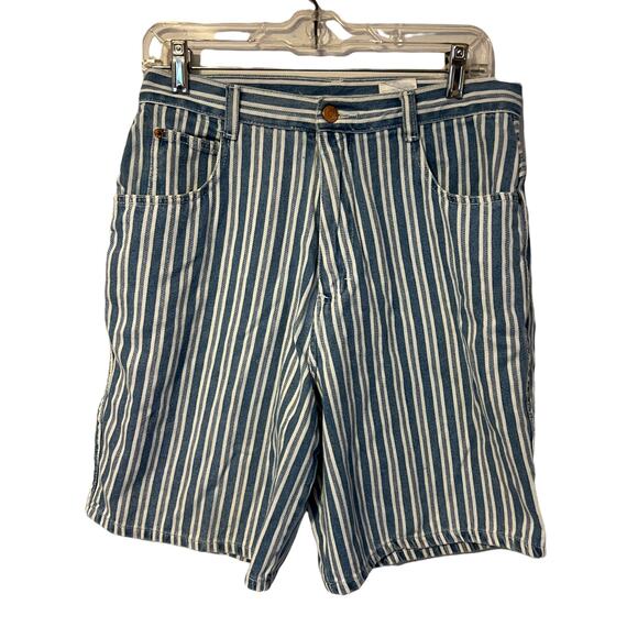 Vintage Back Road Blues Cut-Off Mom Shorts High Waist Blue White Stripes Size 12 - Picture 1 of 3